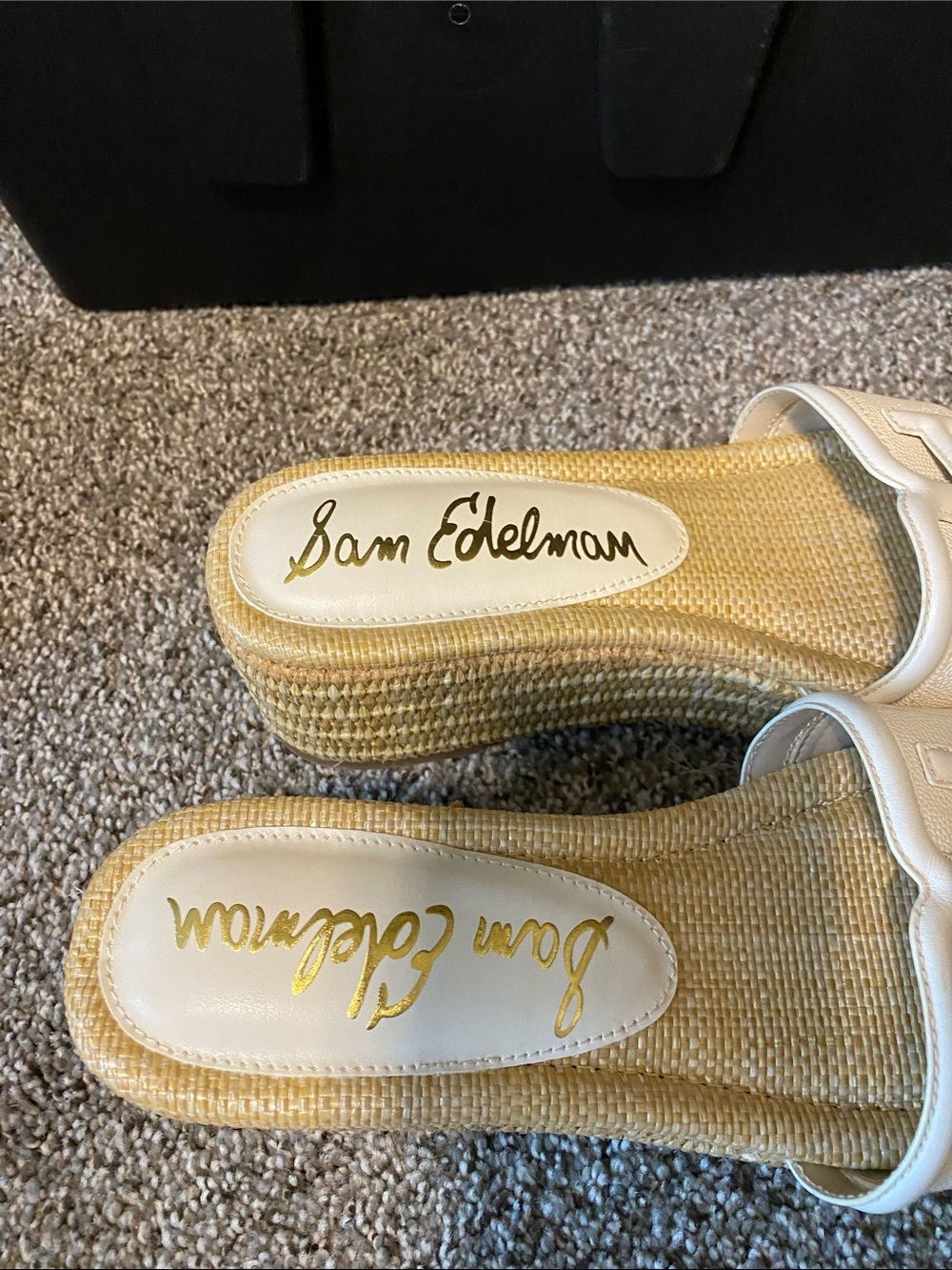 Sam Edelman White Leather Raffia Platform Slides - Picture 8 of 10